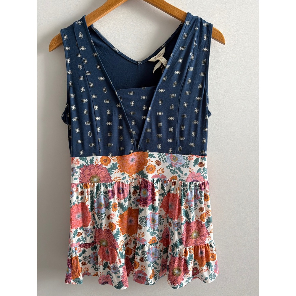 Matilda Jane Blue Floral Mixed Print Tiered Peplum Sleeveless Top Small NWT